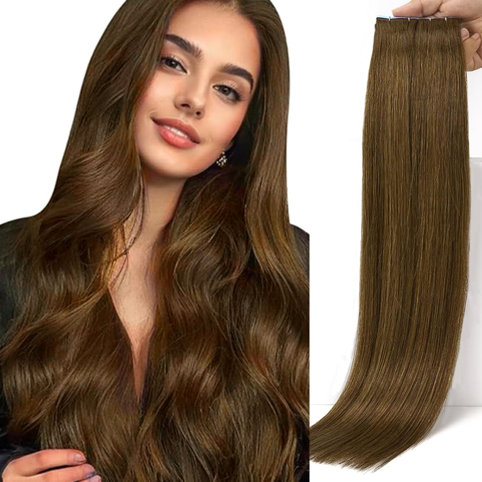 Invisible Tape In Extensions Real Hair - Cinta en 100% cabello humano liso