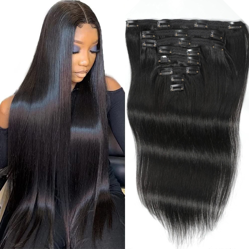 Extensiones de cabello liso co - Seamless Clip In Hair Extensions Human Hair reseña y precio